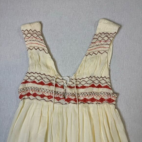 Free People Boho Chic Dress Cream Colored Lace Up Embroidered Dress - Picture 4 of 13